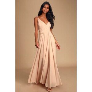 Lulus All About Love Blush Pink Surplice Maxi Chiffon Bridesmaid Gown Women S